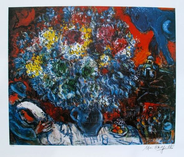 Marc Chagall Limited Edition Lithograph:"Bouquet De Fleur Et Amants"