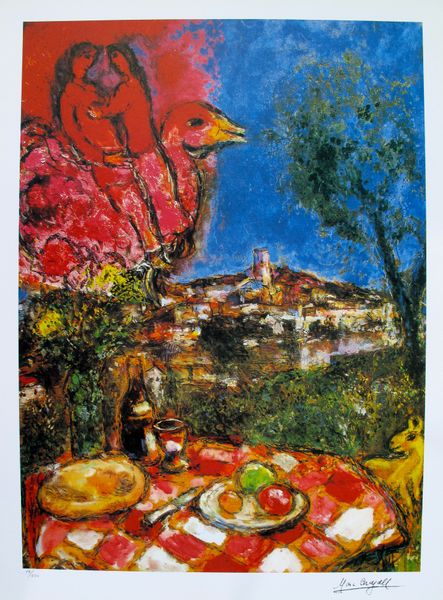 Marc Chagall Limited Edition Signed Lithograph:"Lovers Over City"