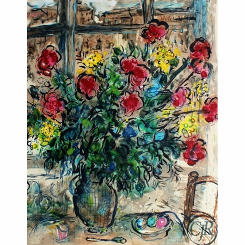 Marc Chagall Lithograph on Paper; Plate Signed Estate Piece: "Bouquet Devant la Fenetre"