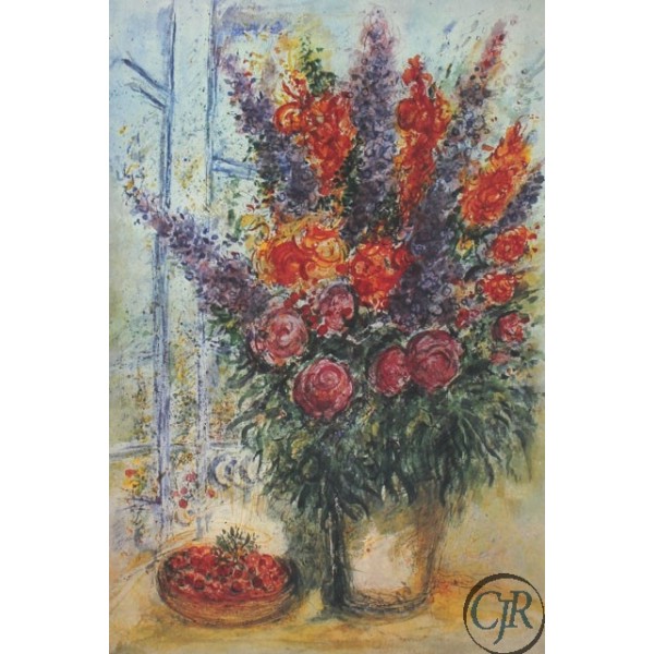 Marc Chagall Offset Lithograph on Paper:"Bouquet with a Bowl of Cherries"