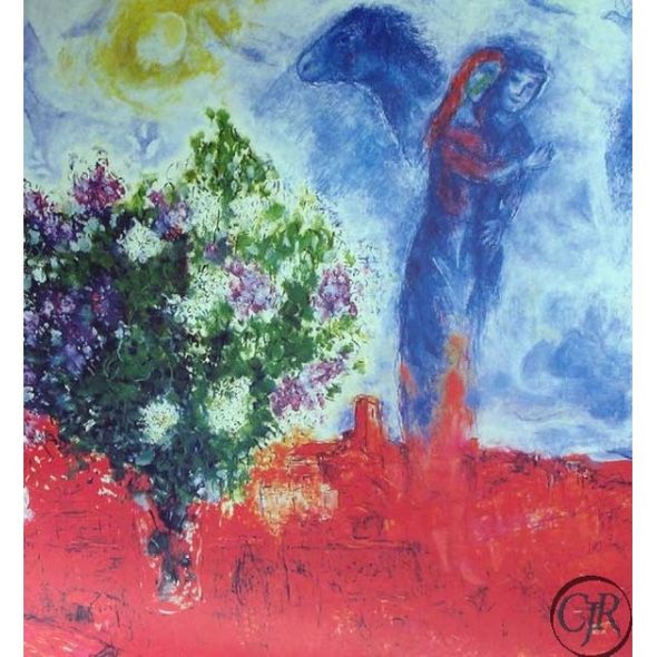 Marc Chagall Offset Lithograph on Paper; Facsimile Signed: "Couple Above St. Paul"