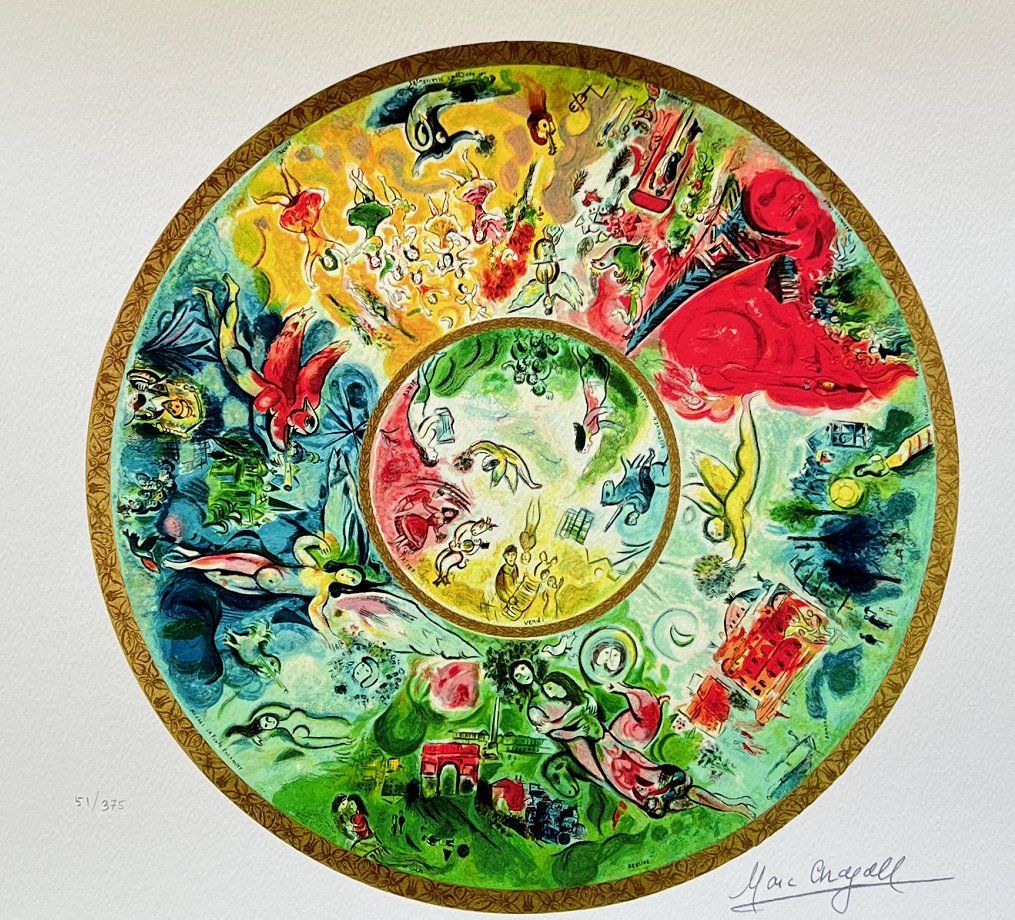 Marc Chagall Limited Edition Facsimile Signed Giclee:"Paris Opera Ceiling 15" D."