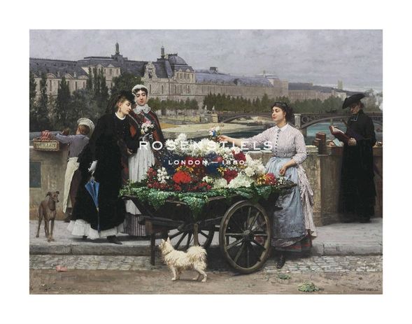 Marie Firmin-Girard Hand Numbered Limited Edition Print on Paper :"The Flower Seller on the Pont Royal with the Louvre Beyond, Paris"