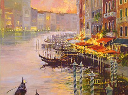 Marilyn Simandle Handsigned and Numbered Enhanced Giclee with Silkscreen Varnishes: "Canal at Dusk" Marilyn Simandle Handsigned and Numbered Enhanced Giclee with Silkscreen Varnishes: "Canal at Dusk"