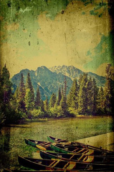 Mark A. Cole Open Edition Gallery Wrap Canvas Giclee:"Canoes in the Mountains"