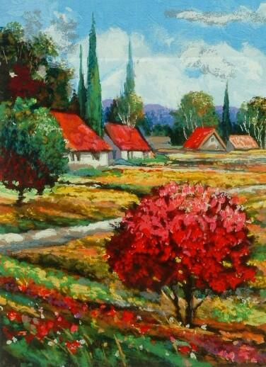 Mark Braver Hand Signed and Numbered Limited Edition Serigraph on Wood: " A Tree ablaze "