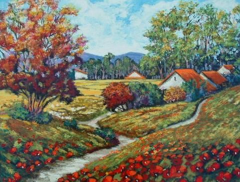 Mark Braver Hand Signed and Numbered Limited Edition Serigraph on Wood: " Red Poppies "