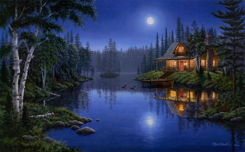 Mark Daehlin Signed and Numbered Limited Edition Lithograph: "Moonlight Serenade"