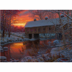 Mark Keathley Artist Hand Signed Limited Edition Embellished Canvas Giclee:"Emert's Cove Crossing Winter"