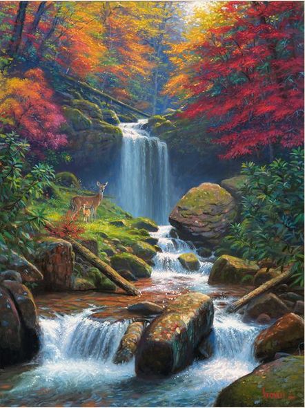 Mark Keathley Artist Signed Limited Edition Embellished Canvas Giclee:"Mystic Falls II"