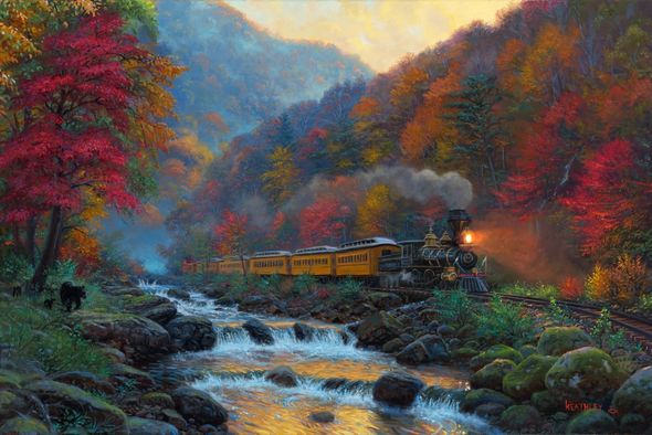 Mark Keathley Custom Framed Limited Edition Embellished Canvas Giclee:"Smoky Morning"