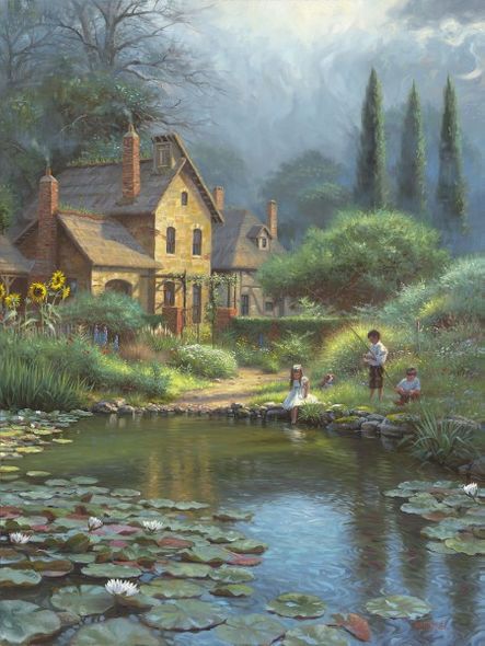 Mark Keathley Hand Signed and Number imited Edition Embellished Canvas Giclee:"Peaceful Times"