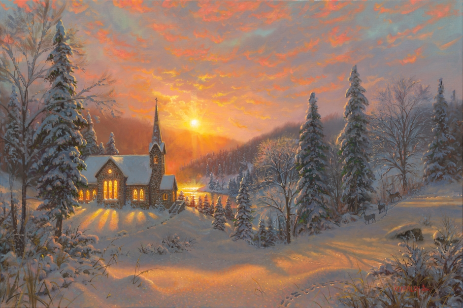 Mark Keathley Hand Signed and Numbered Limited Edition Canvas Giclee:"Christmas Morning"