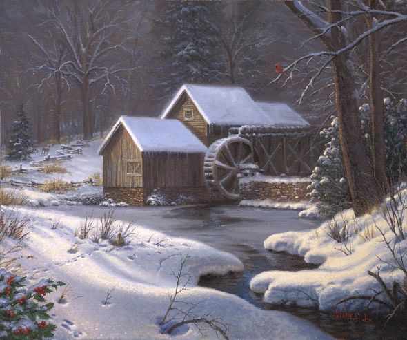 Mark Keathley Hand Signed and Numbered Limited Edition Embellished Canvas Giclee:"Closed For the Holidays"
