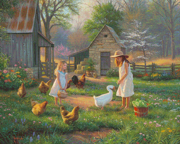 Mark Keathley Hand Signed and Numbered Limited Edition Embellished Canvas Giclee:"Evening at Grandma's"