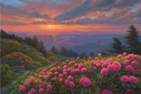 Mark Keathley Hand Signed and Numbered Limited Edition Embellished Canvas Giclee:"Evening at the Coast"
