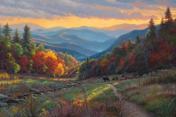 Mark Keathley Hand Signed and Numbered Limited Edition Embellished Canvas Giclee:"Evening Light"