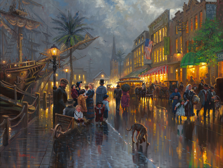 Mark Keathley Hand Signed and Numbered Limited Edition Embellished Canvas Giclee:"Evening on the Strand"