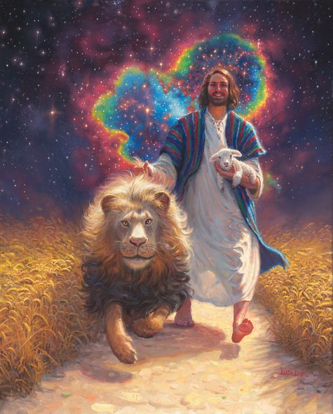 Mark Keathley Hand Signed and Numbered Limited Edition Embellished Canvas Giclee:"Lion and the Lamb"