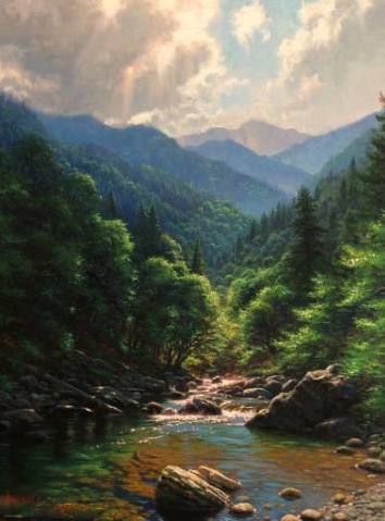 Mark Keathley Hand Signed and Numbered Limited Edition Embellished Canvas Giclee:"Love the Smokies"