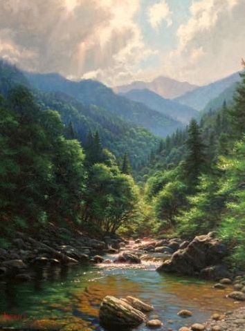 Mark Keathley Hand Signed and Numbered Limited Edition Embellished Canvas Giclee:"Love the Smokies"