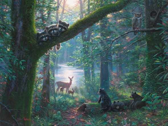 Mark Keathley Hand Signed and Numbered Limited Edition Embellished Canvas Giclee:"Moonlit Encounters"