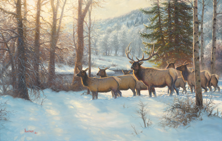 Mark Keathley Hand Signed and Numbered Limited Edition Embellished Canvas Giclee:"Morning Silence"