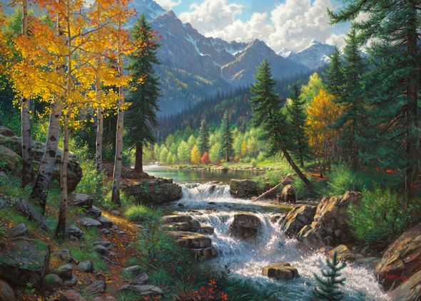 Mark Keathley Hand Signed and Numbered Limited Edition Embellished Canvas Giclee:"Mountain Melody"