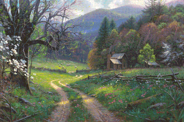 Mark Keathley Hand Signed and Numbered Limited Edition Embellished Canvas Giclee:"Road to Yesteryear"