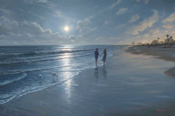 Mark Keathley Hand Signed and Numbered Limited Edition Embellished Canvas Giclee:"Romantic Moon"