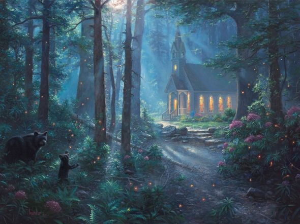 Mark Keathley Hand Signed and Numbered Limited Edition Embellished Canvas Giclee:"Summer Chapel"