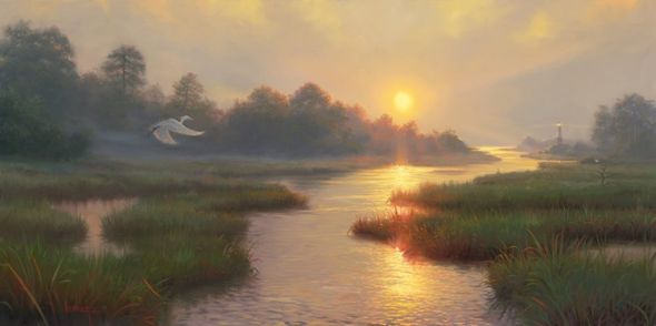 Mark Keathley Hand Signed and Numbered Limited Edition Embellished Canvas Giclee:"Sunset on the Marsh"
