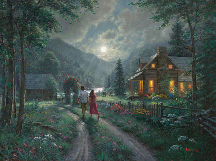 Mark Keathley Hand Signed and Numbered Limited Edition Embellished Canvas Giclee:"Treasured Moments"