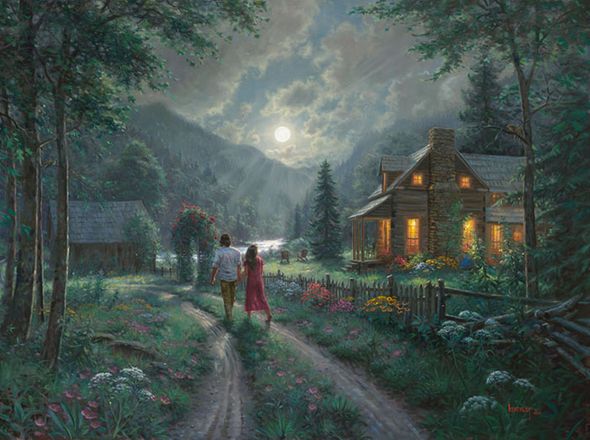Mark Keathley Hand Signed and Numbered Limited Edition Embellished Canvas Giclee:"Treasured Moments"