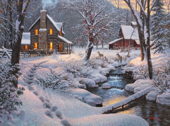 Mark Keathley Hand Signed and Numbered Limited Edition Embellished Canvas Giclee:"Warm & Cozy"