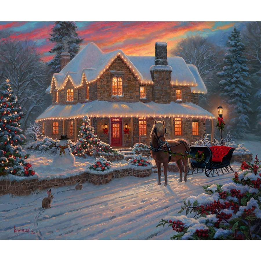 Mark Keathley Artist Hand Signed Limited Edition Embellished Canvas Giclee:"Christmas Greetings"