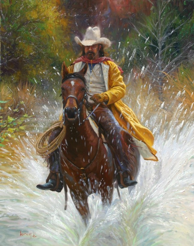 Mark Keathley Handsigned and Numbered Limited Edition Embellished Canvas Giclee:"Slippery When Wet "