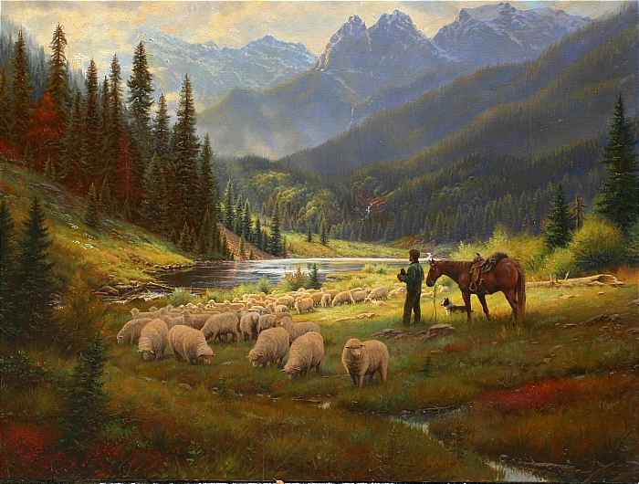 Mark Keathley Handsigned & Numbered Limited Edition Giclee on Canvas:"He Leadeth Me "