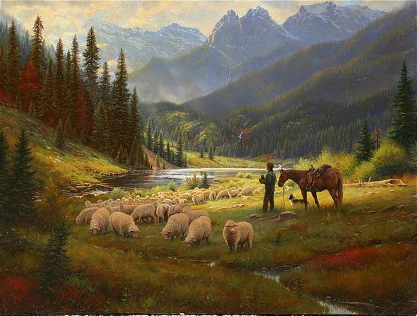 Mark Keathley Handsigned & Numbered Limited Edition Giclee on Canvas:"He Leadeth Me "