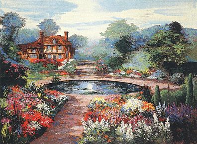 Mark King Handsigned and Numbered Limited Edition Hand-Pulled Serigraph on Paper: "An English Water Garden"