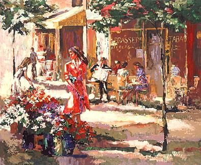 Mark King Handsigned and Numbered Limited Edition Hand-Pulled Serigraph on Paper: "Brasserie"