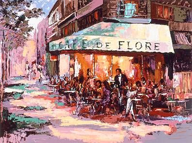 Mark King Handsigned and Numbered Limited Edition Hand-Pulled Serigraph on Paper: "Cafe d Flore"