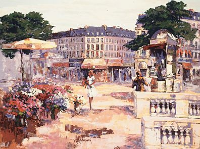 Mark King Handsigned and Numbered Limited Edition Hand-Pulled Serigraph on Paper: "Flower Market"