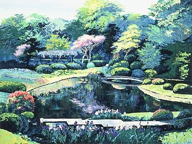 Mark King Handsigned and Numbered Limited Edition Hand-Pulled Serigraph on Paper: "Koi Pond"