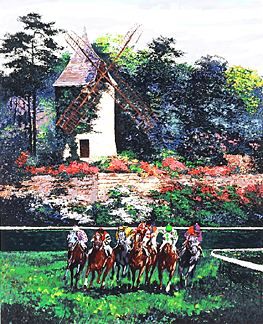 Mark King Handsigned and Numbered Limited Edition Hand-Pulled Serigraph on Paper: "Long Champ Vieux Moulin Turning"