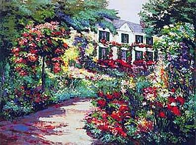 Mark King Handsigned and Numbered Limited Edition Hand-Pulled Serigraph on Paper: "Roses at Giverny"
