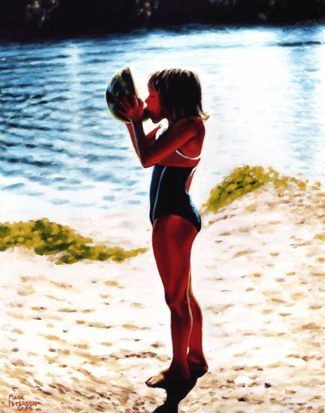 Mark Peterson Open Edition Giclee on Canvas:"Rachel With Watermellon"