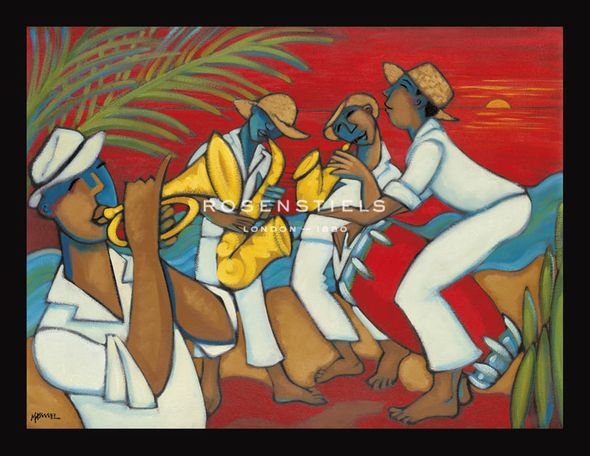 Marsha Hammel Hand Numbered Limited Edition Print on Paper :"Red Sky at Night, Jazzman's Delight"