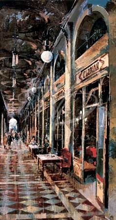 Marti Bofarull Limited Edition Hand-Embellished Giclee on Canvas:"Venice Caf&eacute; I"