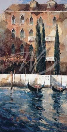 Marti Bofarull Limited Edition Hand-Embellished Giclee on Canvas:"Venice Canal I"